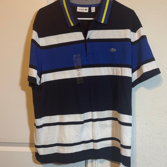 Lacoste Men’s Navy Royal Blue & White Striped Polo